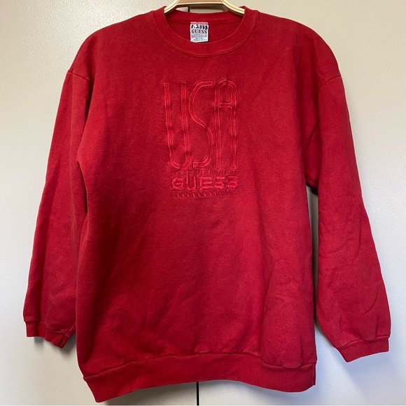 Guess USA Vintage Red Pullover Sweatshirt Embroidered Made in USA - Picture 2 of 4